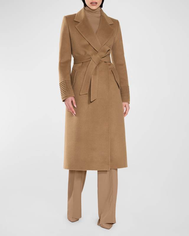 Long Notched-Collar Wrap Coat